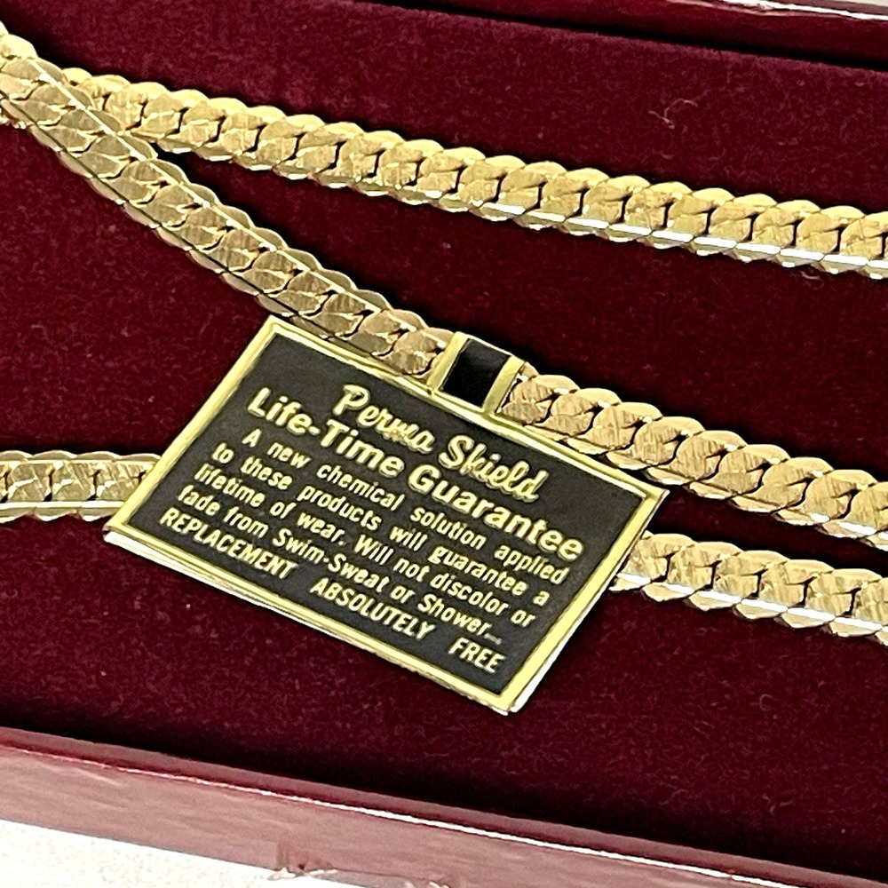 Vintage Bronzini 18KT Gold Shield Necklace Bracelet Set NOS 18" & 7.5" in Box - Picture 5 of 9